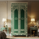 Handcrafted Green Wooden Wardrobe with Floral Inlay | Luxury Handmade Wardrobe