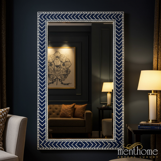 Large Decorative Wall Mirror with Chevron Pattern Frame | Luxury Handmade Mirror