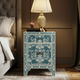 Vintage Floral Patterned Blue Nightstand | Luxury Handmade Bedside Table