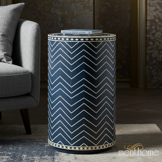 Chevron-Patterned inlay Side Table | Luxury Handmade Side Table