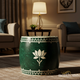 Elegant Green inlay Garden Stool with Lotus Design | Luxury Handmade Stool