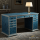 Luxury Blue Patterned Wooden Desk with Multiple Drawers | Luxury Handmade Desk