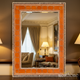 Elegant Orange Decorative Wall Mirror with Geometric Pattern Frame | Luxury Handmade Mirror