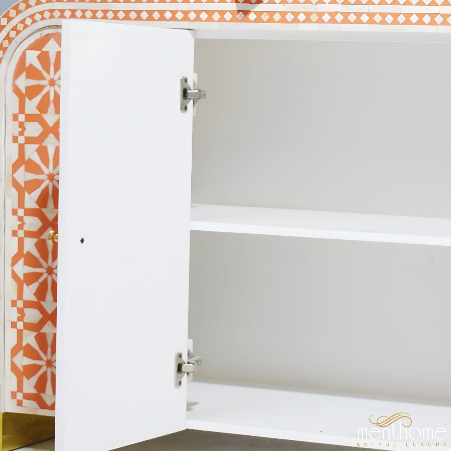 Orange Curved Waterfall 2 door Cabinet | Luxury Handmade Cabinet