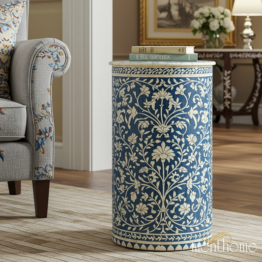 Elegant Floral inlay Side Table | Luxury Handmade Side Table