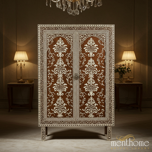 Ornate Wooden Inlaid Cabinet with Floral Design | Luxury Handmade Cabinet