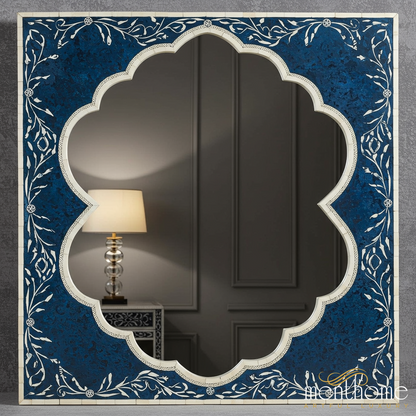 Decorative Blue Bone Inlay Wall Mirror | Luxury Handmade Mirror