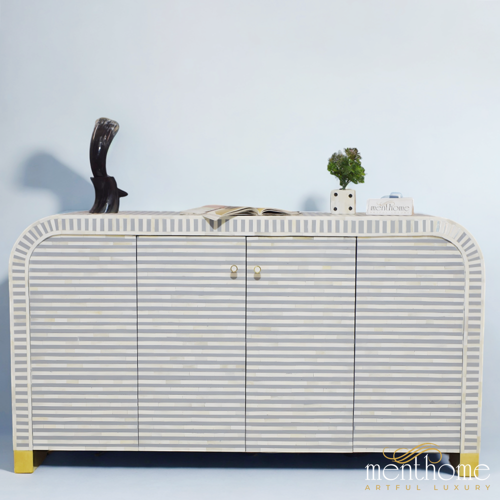 Grey Curved Waterfall 2 door Cabinet | Luxury Handmade Cabinet