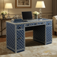 Elegant Blue and White Patterned Wooden Office Desk | Luxury Handmade Desk