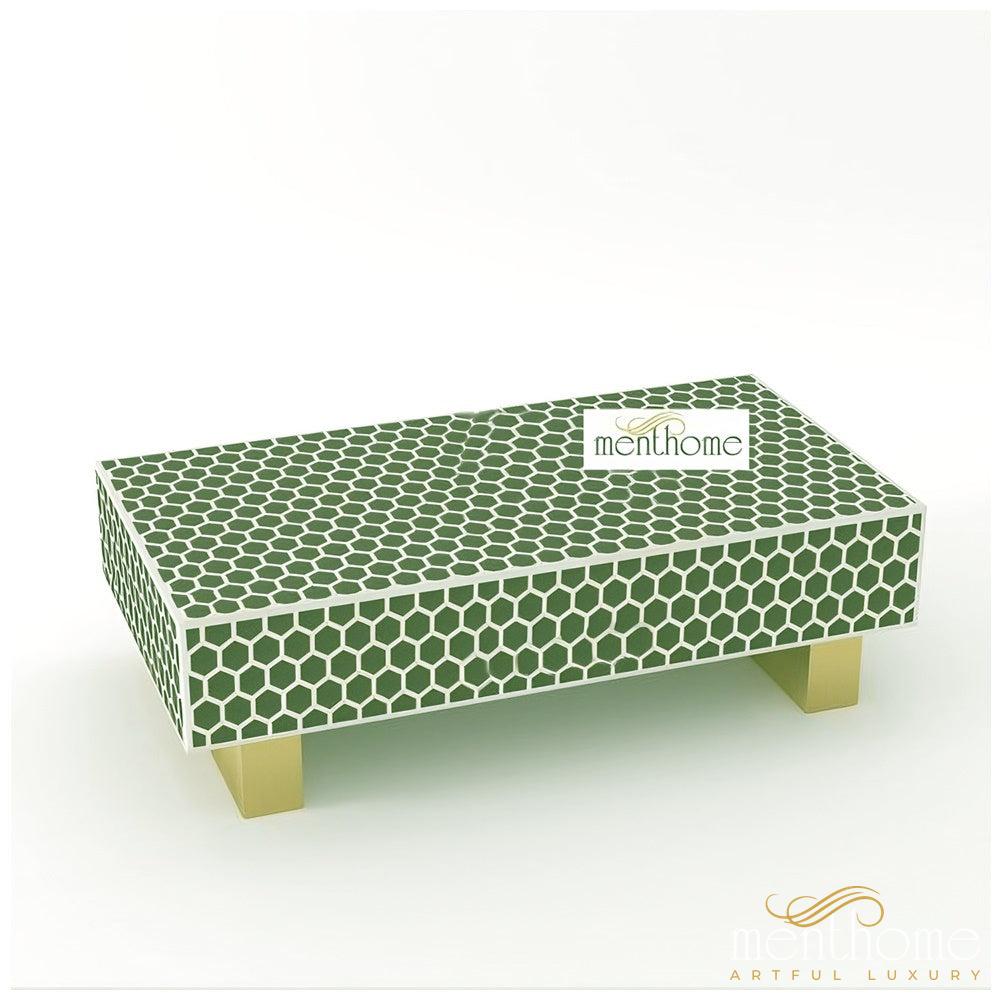 Bone Inlay Rectangular Coffee Table- Honey Comb | Luxury Handmade Coffee Table