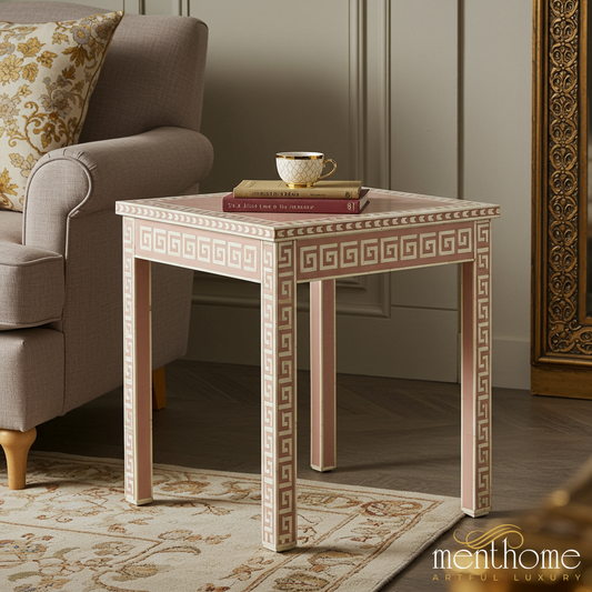 Elegant Greek Key End Table | Luxury Handmade Side Table