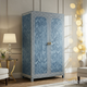 Blue Chevron Pattern Wooden Wardrobe with Ornate Detailing | Luxury Handmade Wardrobe