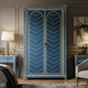 Elegant Blue Wooden Wardrobe with Intricate Leaf Pattern | Luxury Handmade Wardrobe