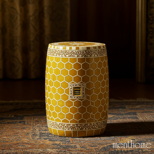 Yellow Honeycomb inlay Garden Stool | Luxury Handmade Stool