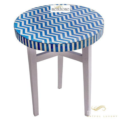 Modern Side Table Bone Wooden Modern Floral Pattern Stool | Luxury Handmade Side Table