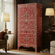 Red Floral Inlay Tall Dresser Cabinet | Luxury Handmade Tallboy