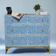 Bone Inlay Dressers Blue Floral 3-drawers with brass leg | Luxury Handmade Dresser