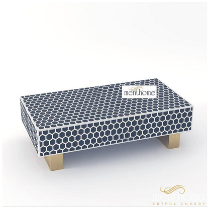 Bone Inlay Rectangular Coffee Table- Honey Comb | Luxury Handmade Coffee Table