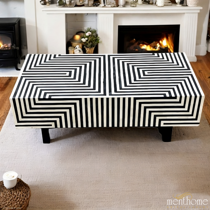 Bone Inlay Stripe Design Coffee Table | Luxury Handmade Coffee Table