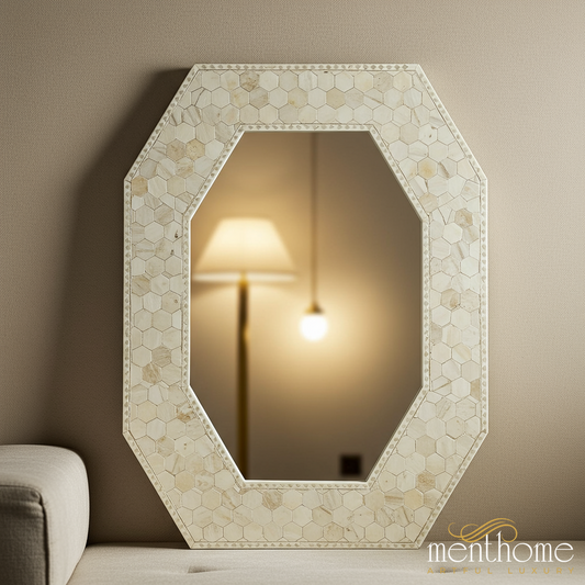 Octagonal Decorative Wall Mirror with Hexagonal Tile Frame | Luxury Handmade Mirror