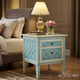 Hand-Painted Blue Wooden Bedside Table with Two Drawers | Luxury Handmade Bedside Table