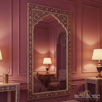 Ornate Carved Wooden Framed Wall Mirror | Luxury Handmade Mirror