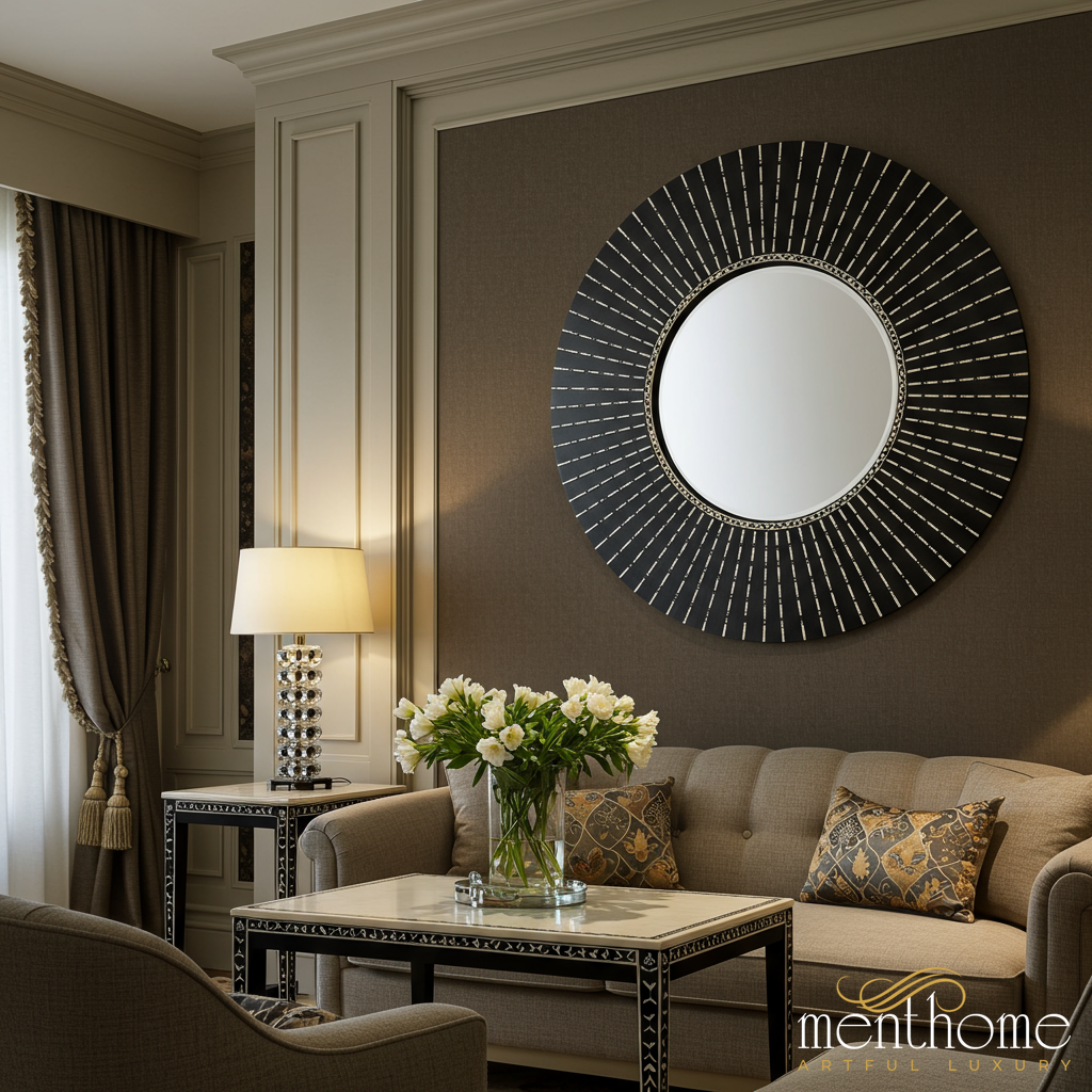Modern Sunburst Round Wall Mirror | Luxury Handmade Mirror