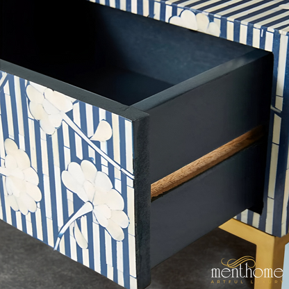 Flower Pattern Bedside Table with Metal Base | Luxury Handmade Bedside Table