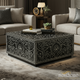 Black Floral Inlay Square Coffee Table | Luxury Handmade Coffee Table