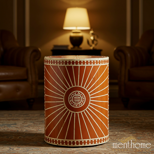 Decorative Wooden Drum Accent Table | Luxury Handmade Stool