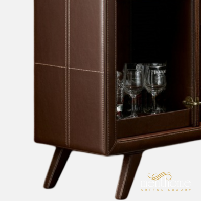 Executive Leather Bar Cabinet - Sleek and Refined Bar Storage Solution | Luxury Handmade Bar Cabinet