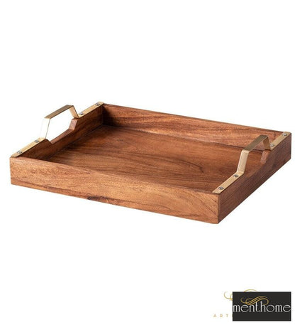 Plaid Brown Teak Wood Serving Tray | Luxury Handmade Trays