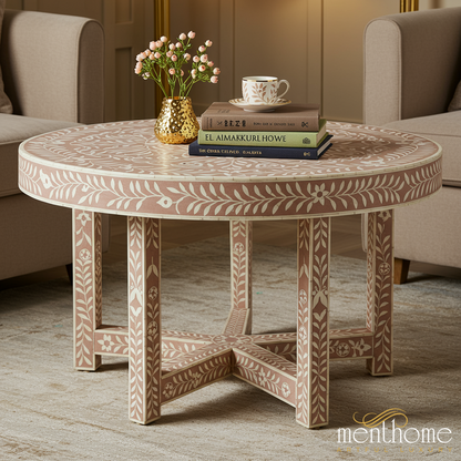 Hand-Painted Floral Round Wooden Coffee Table | Luxury Handmade Coffee Table