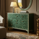 Green Chevron Patterned Chest of Drawers with Inlaid Design | Luxury Handmade Dresser