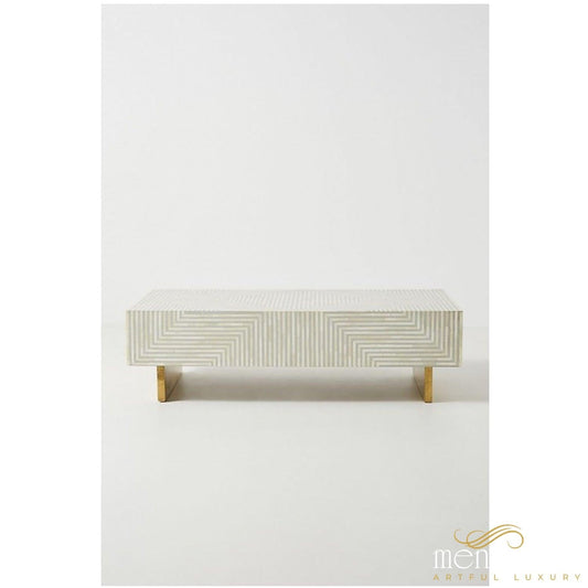 Bone Inlay Grey striped Coffee Table | Luxury Handmade Coffee Table