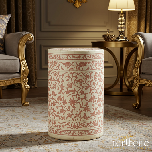 Floral Pattern inlay Garden Stool | Luxury Handmade Stool