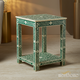 Handcrafted Green and White Floral Inlay Accent Table | Luxury Handmade Side Table