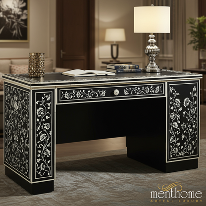 Elegant Wooden Office Desk with Gold Detailing | Luxury Handmade Desk