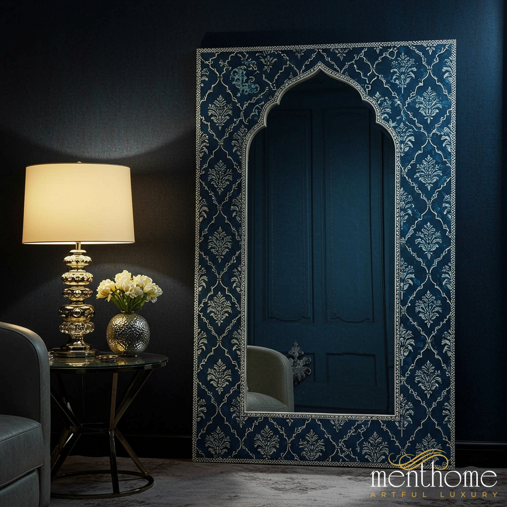Oriental Blue Decorative Wall Mirror | Luxury Handmade Mirror