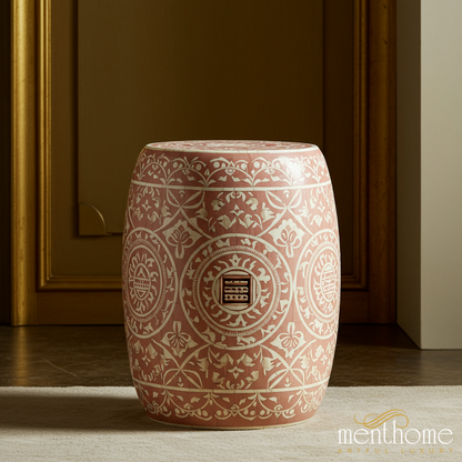 Decorative inlay Garden Stool with Intricate Pattern | Luxury Handmade Stool