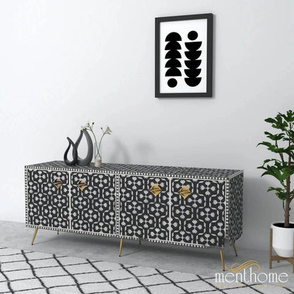 Antique Floral-Bone Inlay Rectangular-Cabinet | Luxury Handmade Cabinet