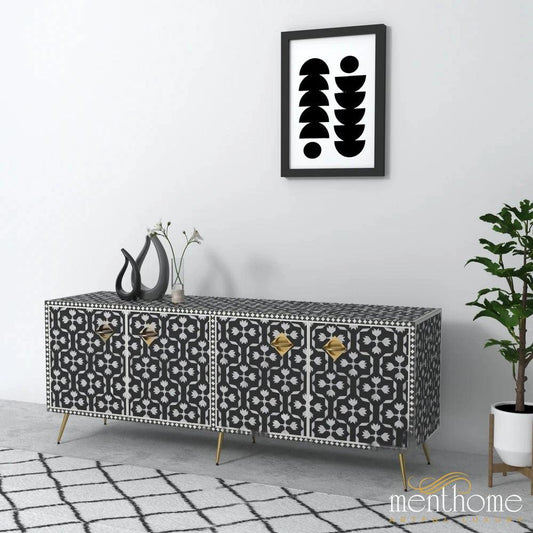 Antique Floral-Bone Inlay Rectangular-Cabinet | Luxury Handmade Cabinet