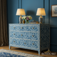 Blue Floral Patterned Three-Drawer Chest | Luxury Handmade Dresser