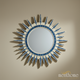Sunburst Decorative Wall Mirror with Blue Leaf Pattern | Luxury Handmade Mirror