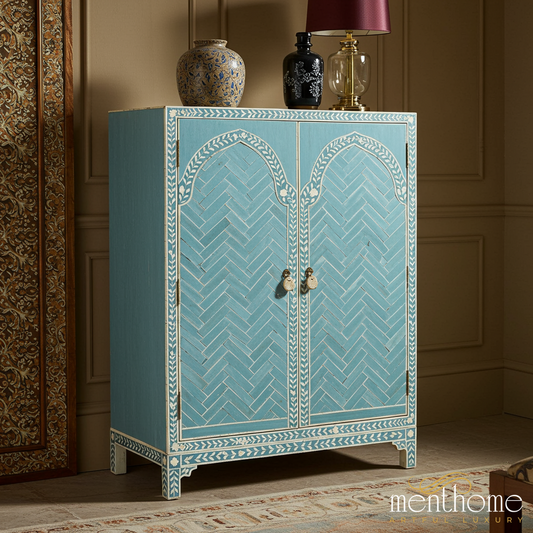 Blue Bone Inlay Cabinet | Luxury Handmade Cabinet
