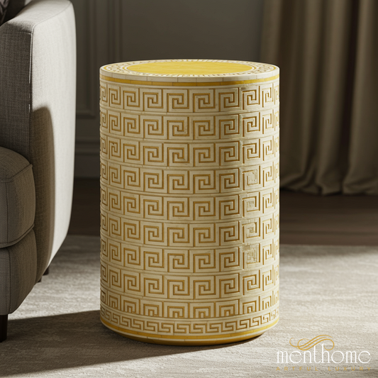 Greek Key inlay Side Table | Luxury Handmade Side Table