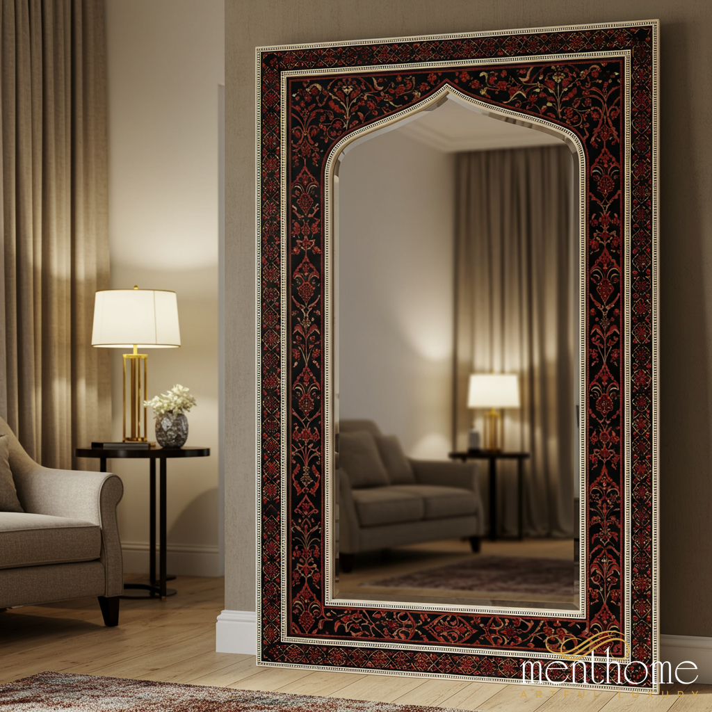 Ornate Arch-Shaped Wall Mirror with Intricate Floral Frame | Luxury Handmade Mirror