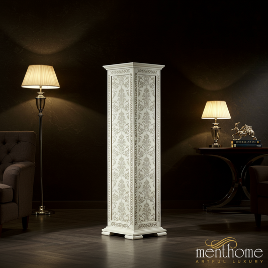 Vintage White Decorative Pedestal Column | Luxury Handmade Tallboy