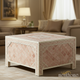 Ornate Pink and Ivory Inlaid Square Coffee Table | Luxury Handmade Coffee Table