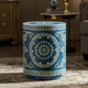Blue Decorative Accent Stool with Intricate Pattern | Luxury Handmade Stool